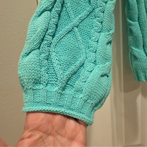 POL Cable Knit Sweater Women’s Small Open Back Tie Green Boho Colorful Pocket - Picture 4 of 10